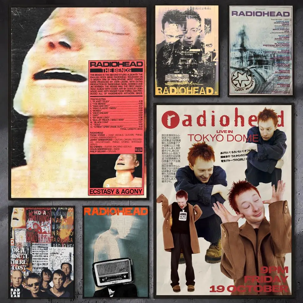 Rock Band R-RadioheadS Music Poster Waterproof Sticky Wall Art Print For Bedroom Living Room Hallway Bar Home Decor