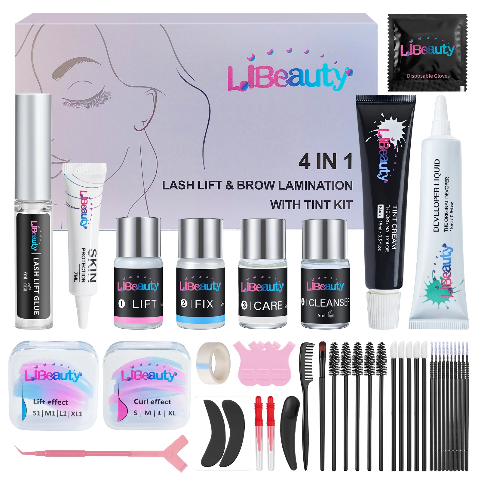 Libeauty Lash Lift and Tint Kit Black Brow Tinting Set Natural Eyelash Lifting Perm Treatment 4-6 Weeks For Lash Curler Perm Kit