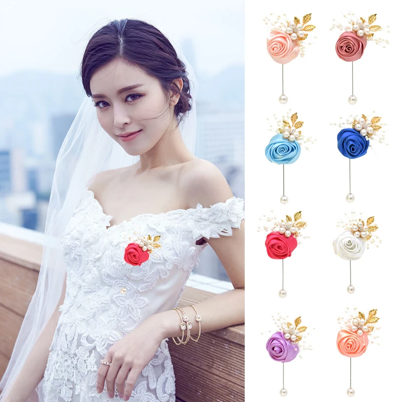 Bruiloft Bruidsmeisje Pols Bloemen Satijn Roos Armband Prom Party Boutonniere Bruids Hand Bloemen Bruiloft Supply Accessoires