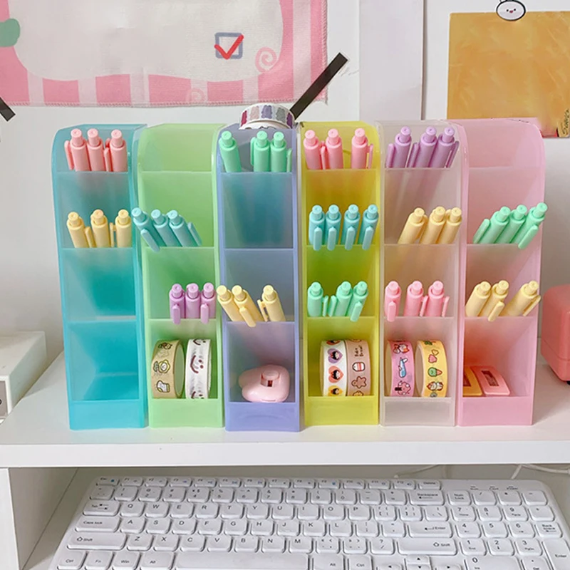 Korean Style Pen Holder Ins Desktop Storage Case Simple And Versatile Four Grid Diagonal Insertion Makeup Brush Lipstick Storage