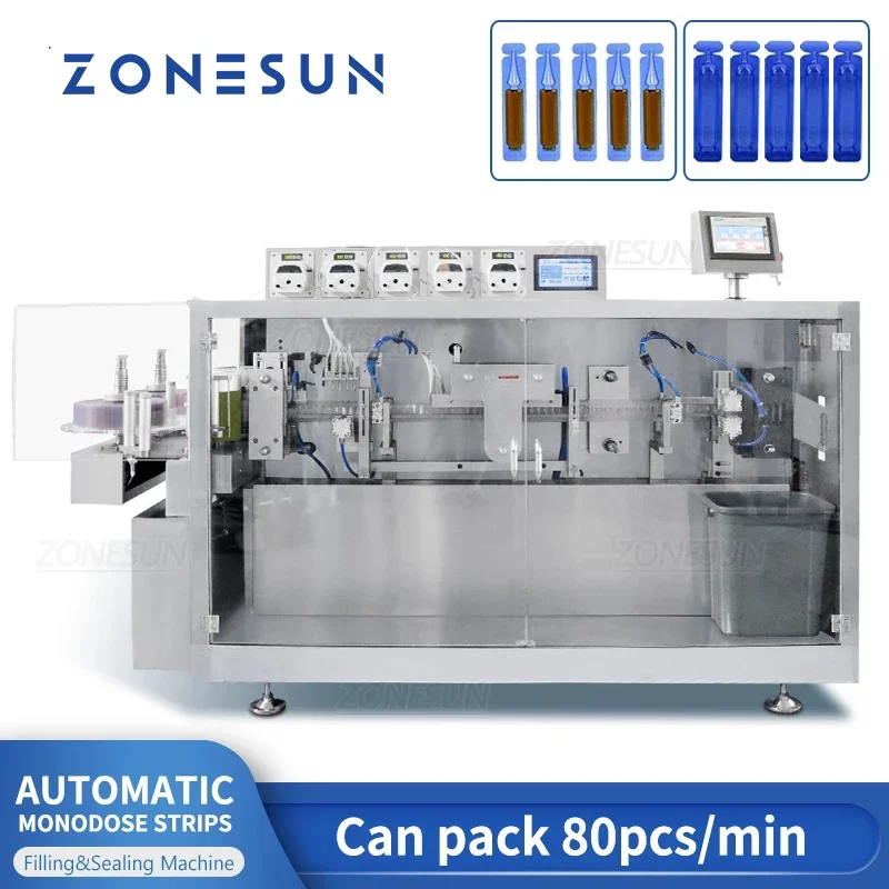 ZONESUN Automatic Monodose Single-dose Strips Liquid Packing Peristaltic Pump Filling And Sealing Machine