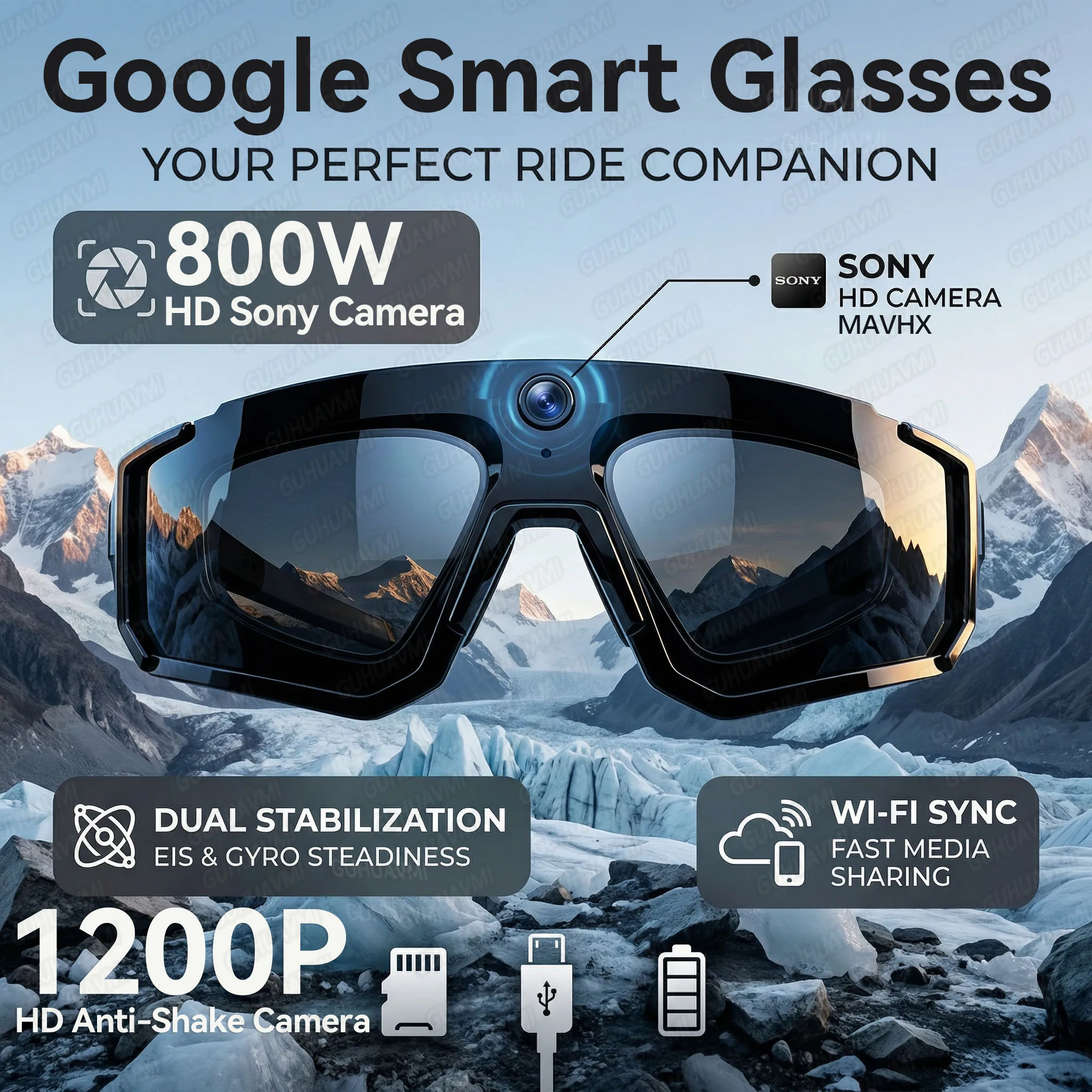 Gafas Inteligentes con Cámara IA, Grabación de Video 1200P, Bluetooth, Gafas de Sol Deportivas para Exteriores, Traductor WiFi, Antivibración, Polarizadas