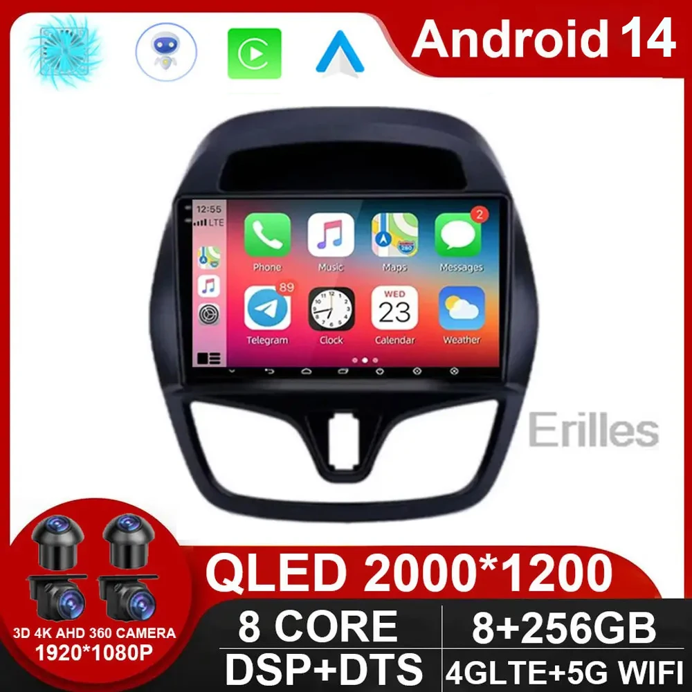 Android 14 Car Radio for CHEVROLET Spark Beat 2015-2018 Multimedia Player Stereo Navigation GPS 2din DVD Carplay BT NO DVD 2DIN