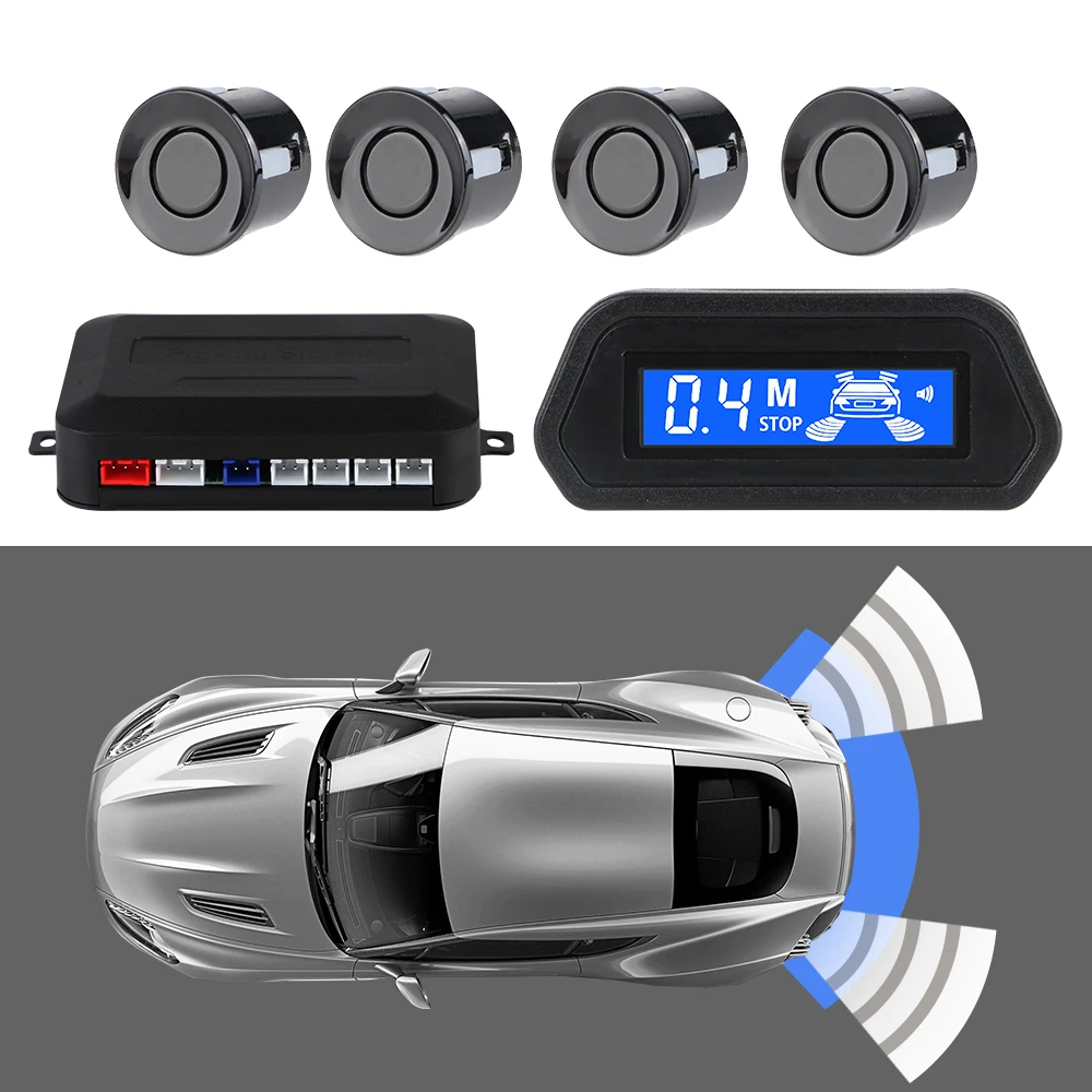 LCD Diplay 4 Parking Sensors Car Parking Detection System Smart Buzzer Radar Distance Monitor Reverse Backup Assist Universal