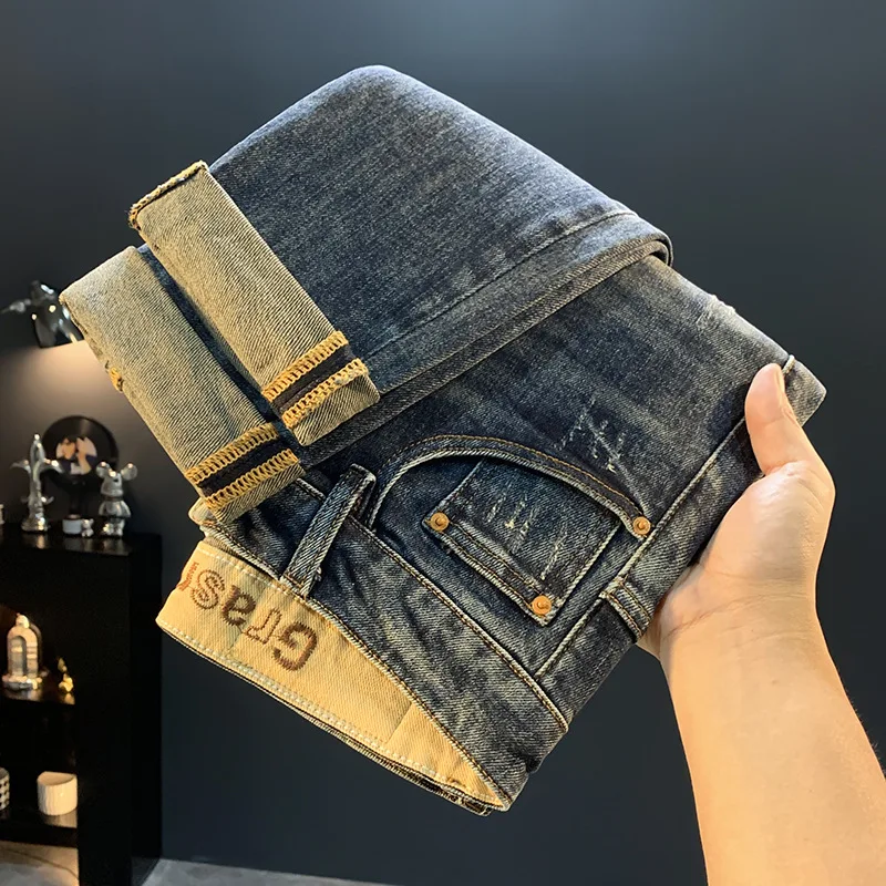 2025年秋新作 メンズマイクロハーレムジーンズ、多用途、カジュアル、伸縮性、スリム、ルーズ、スリムフィット、小脚パンツ