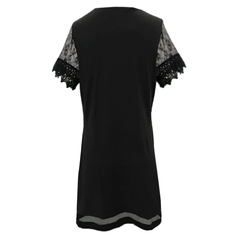 Lace patchwork sleeves customized fashionable wave fancy borders in printing V-neck slim fit and elegant black slimming dress