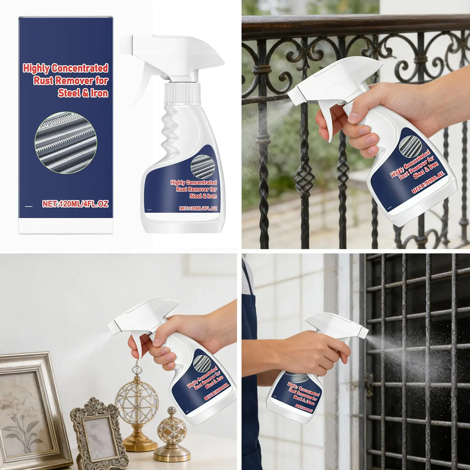 120ml Rust Remover Spray Concentrated Dissolver Spray Powerful Metal Rust Removal for Household Bathroom Kitchen Garage