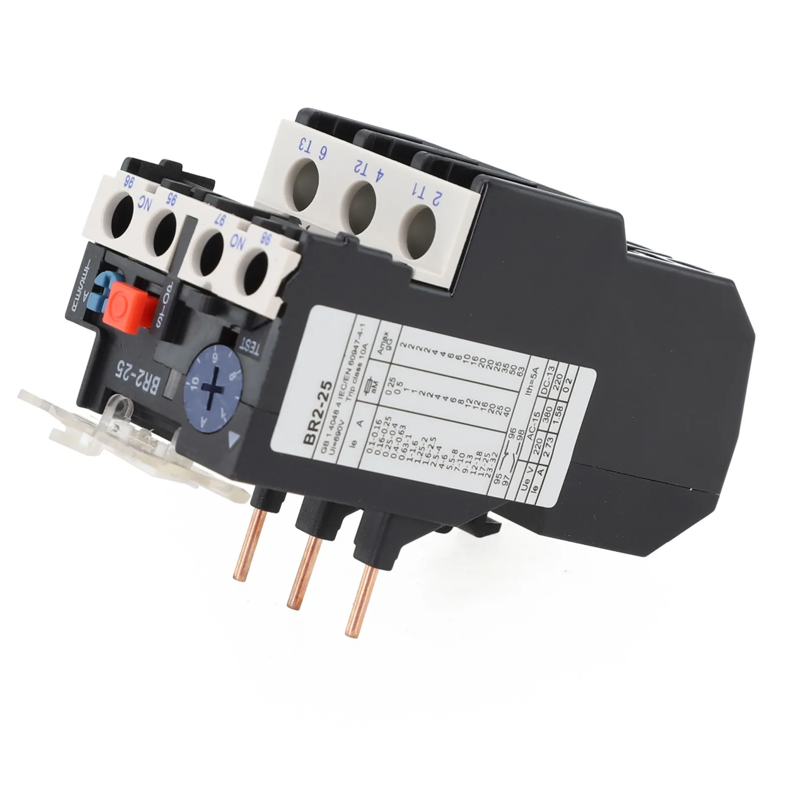 Thermal Overload Motor Relay 3 Phase 690V AC 50Hz/60Hz FR NR2-25 IP20 Plug-in 0.1-25Amp For CJX2 Series Contactors