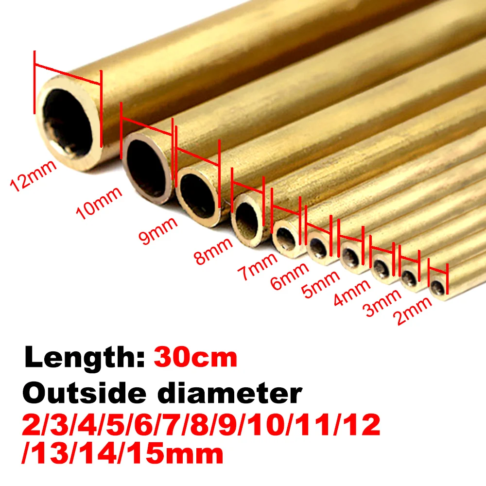 Brass Tube Diameter 2/3/4/5/6/7/8/9/10/11/12/13/14/15mm Length 300mm 0.5mm Round Pipe Tubing Brass Rod Modelmaking Cutting Tool