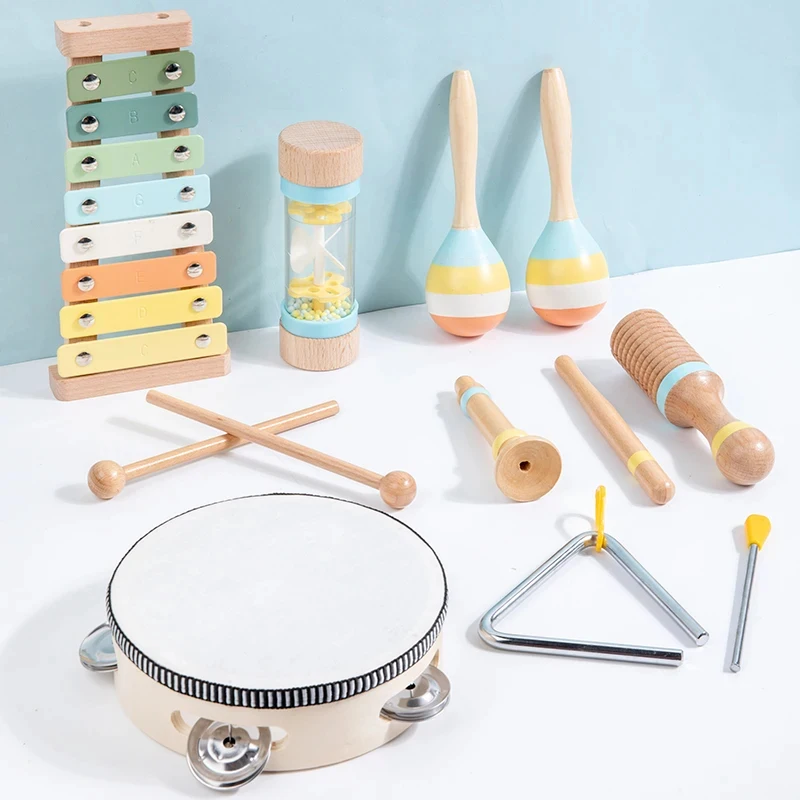 Sand hammer on the piano triangle  Music suit  Baby Children Percussion Instrument Toy Early Educational Knocking Toys for Kids