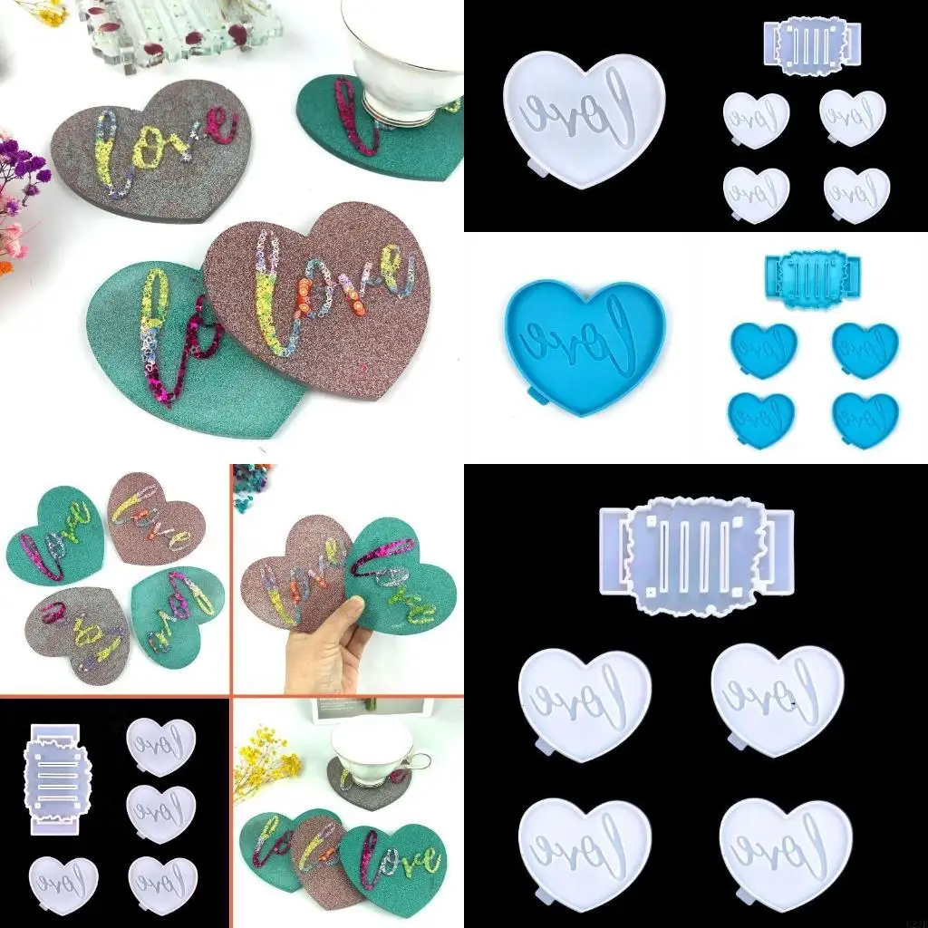 

1 Set Love Heart with Storage Base Epoxy Resin Mold Handmade Cup Mat Coffee Mug Pad Silicone Mould DIY Crafts