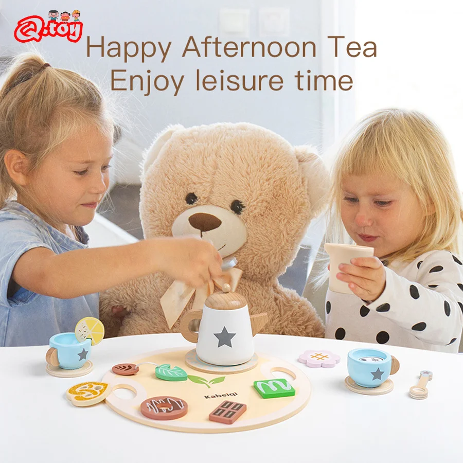 

Wooden Pretend Play Toy Afternoon Tea Set Children Kitchen Imitation Food Play Game for Kids Houseplay Educational Set