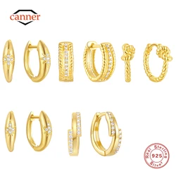 CANNER 925 Sterling Silver Glossy Starburst Zircon Hoop Earrings For Women Minimalism Earrings Fine Jewelry Valentine's Day Gift