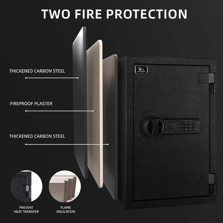 Fireproof Safe 1.8 Cubic Feet Large Steel Digital Safe Box with Code Button Keypad Heavy Duty Safe for Home and Office Security