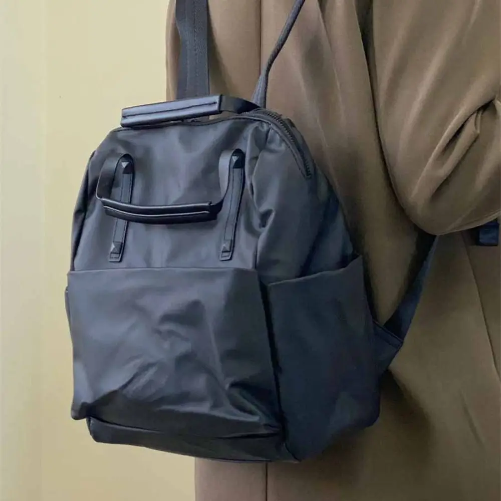 

Black Lightweight Computer Bag Solid Color Large Capacity Nylon Shoulder Bag Tote Bag Korean Style Waterproof Travel Backpack