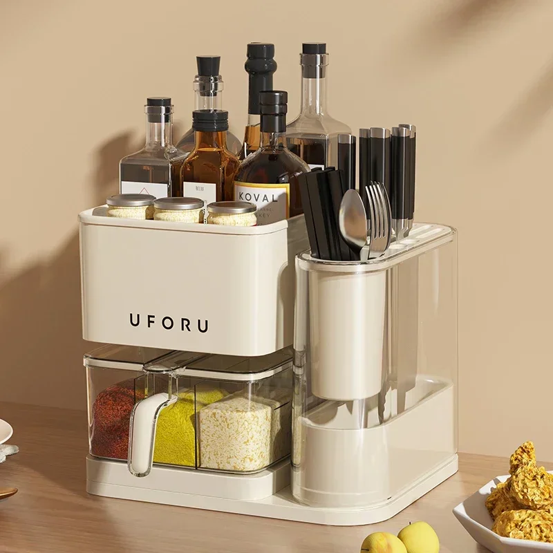 

Multi Functional Plastic Racks with Built-in Kitchen Drainage Function Storing Seasonings Tableware Cutting Tools Organizer