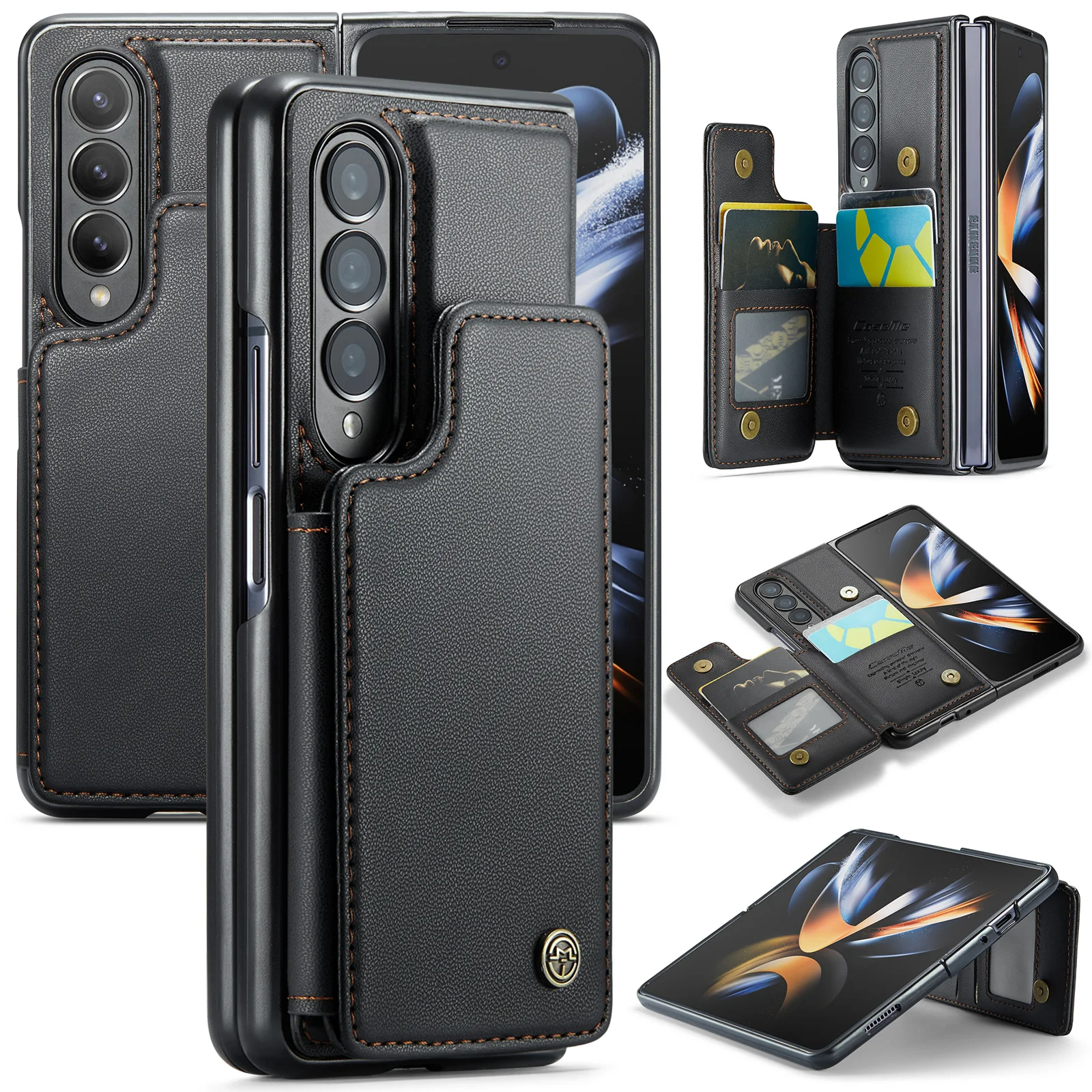 

For Samsung Galaxy Z Fold4 5g Phone Case with Card Slots Pocket Flip Stand Leather Covers