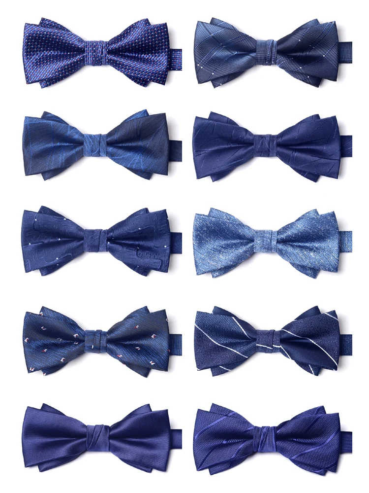 High Quality Deep Blue and Navy Blue Double Layered Bow Tie Men's Wedding  Suit Shirt Collar Accessories British Style Bow Tie