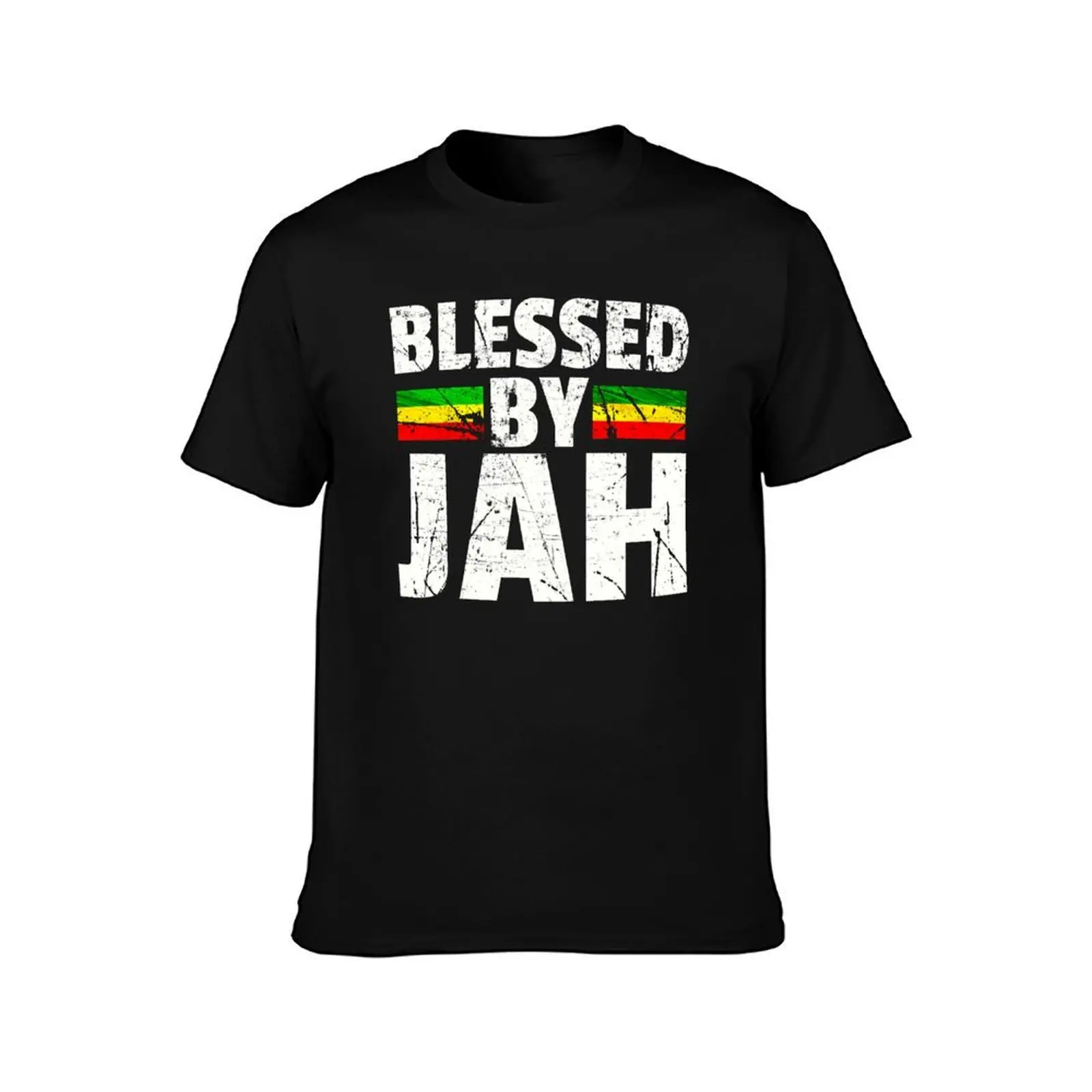 Blessed by Jah Rasta Reggae graphic Gift Jah Bless print T-Shirt cotton t-shirt plain for man package T-Shirt