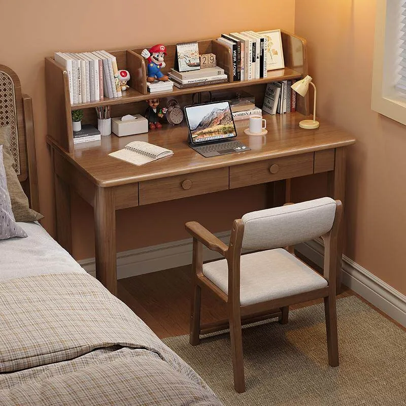 All solid wood small apartment student desk bookshelf integrated table bedside computer desk bedroom home children's study table