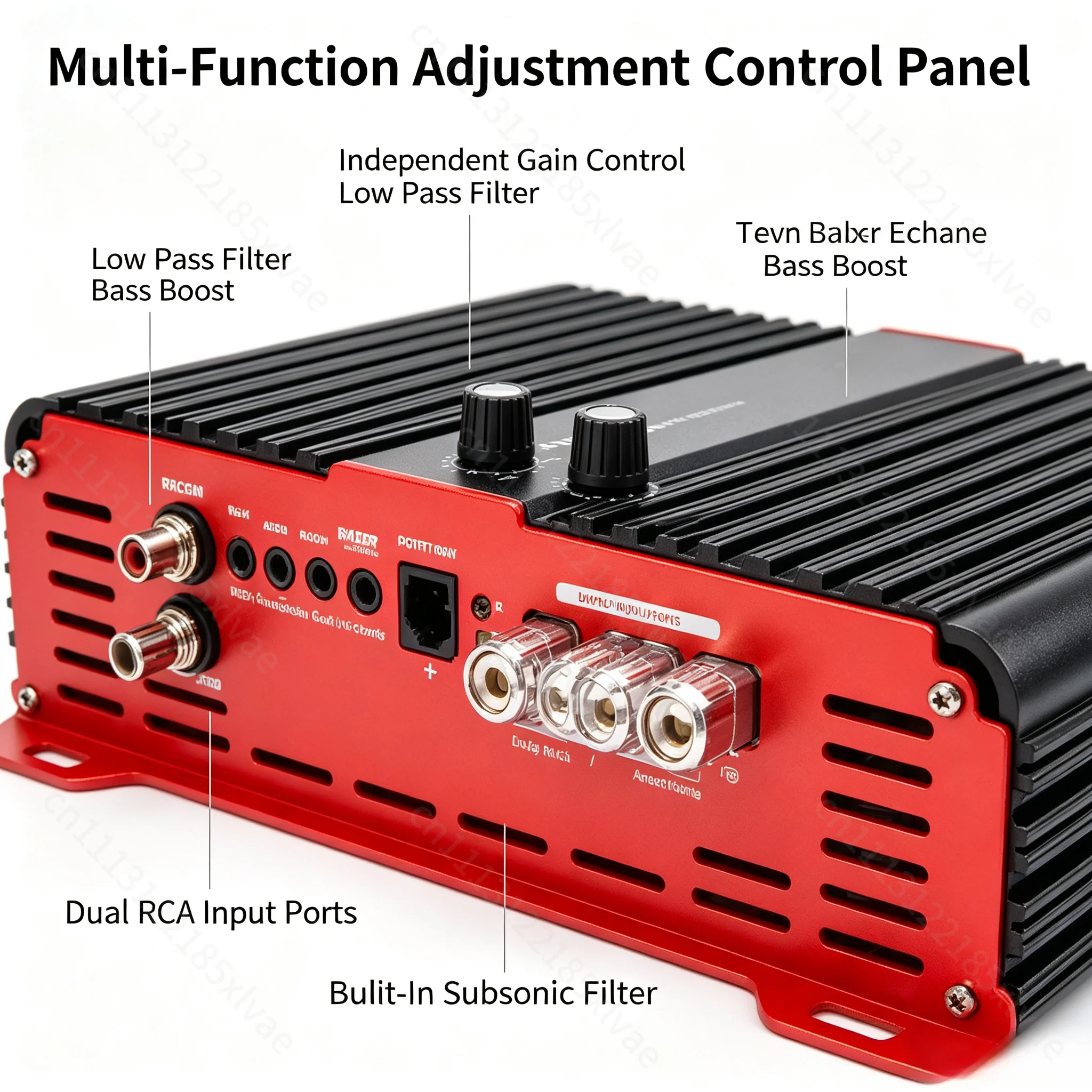 12V Monoblock Subwoofer Amplifier, 5000W Class D Car Audio Amp With Low Pass Filter And Remote Bass Knob