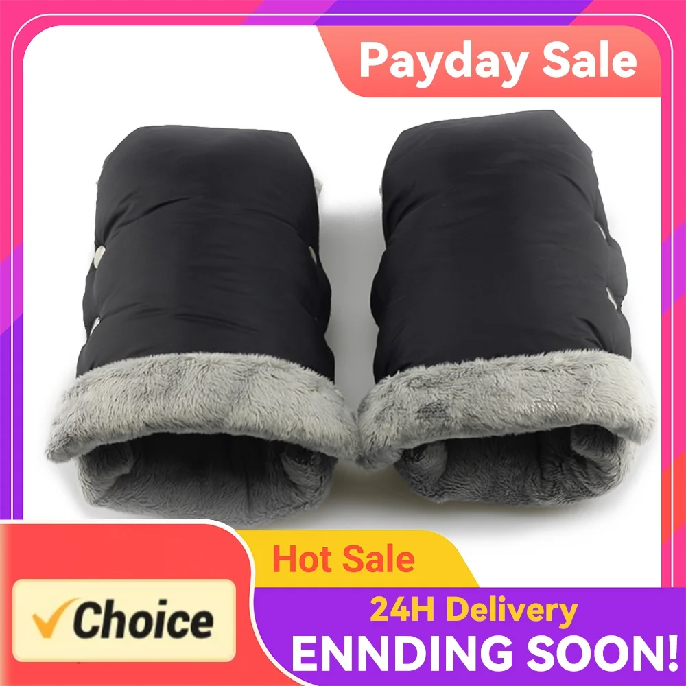 Stroller Muff Gloves Waterproof Plush Push Cart Gloves Windproof Nylon Pram Hand Muff Thickened Stroller Accessories