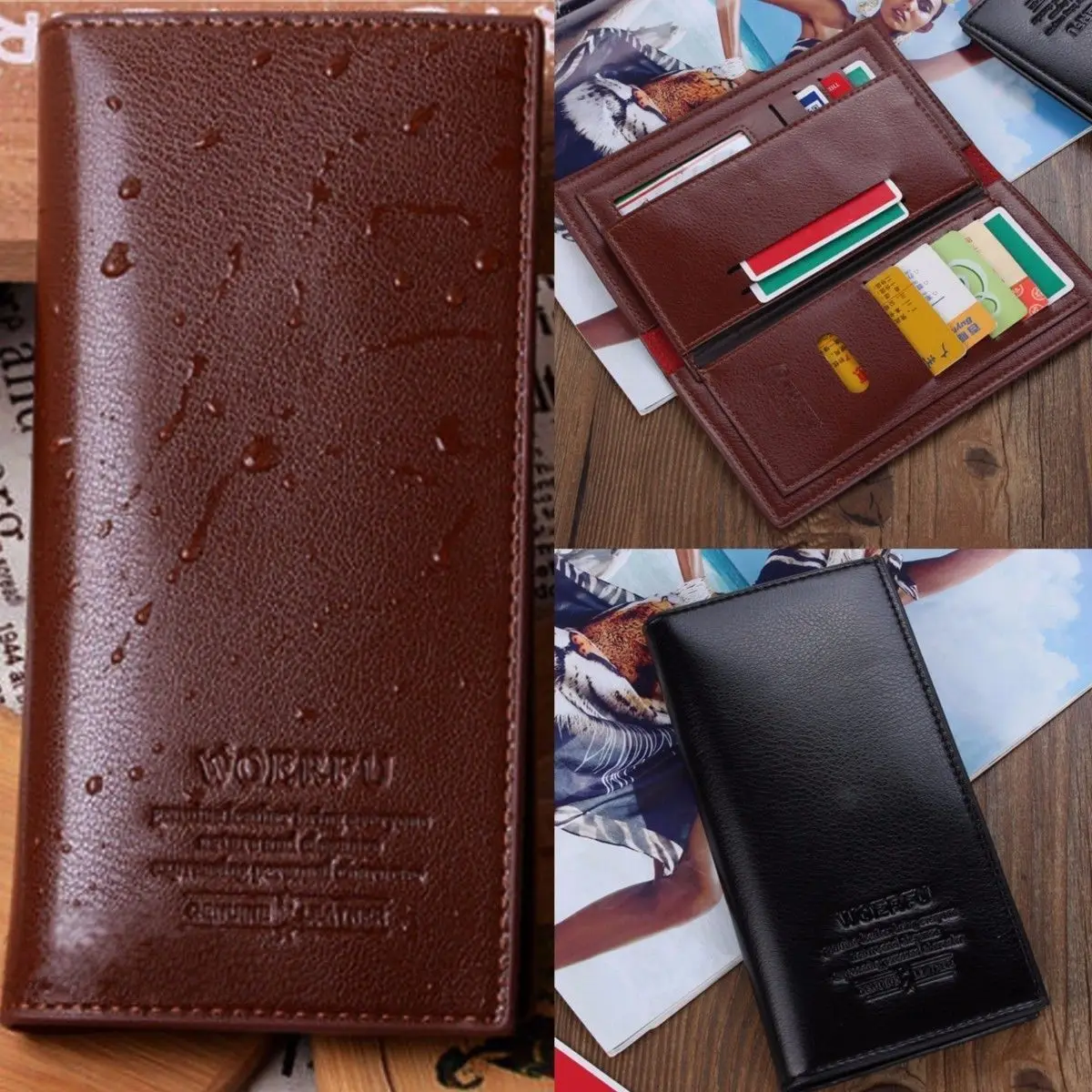 

Men PU Leather Long Clutch Wallet Business Men Cards Holder Purse Brown Black Male Fashion Pocket Wallet for Coins