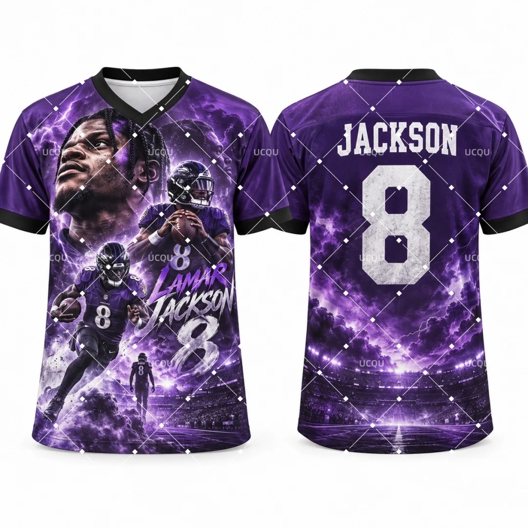 26-27 Lamar Jackson #8 American Football Jersey Men Women Kids V Neck Short Sleeve Sport Uniform Fan Game Day Rugby Jersey