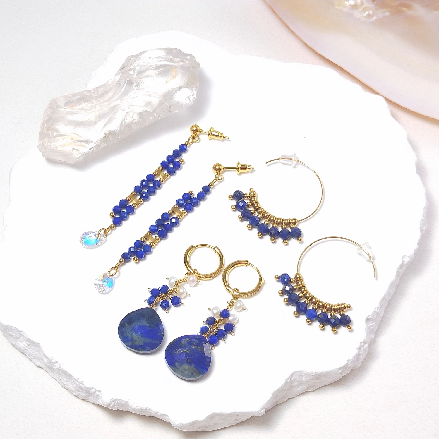 Lii Ji Lapis Lazuli Stainless Steel 14K Gold Filled Dangle Earrings Handmade Jewelry