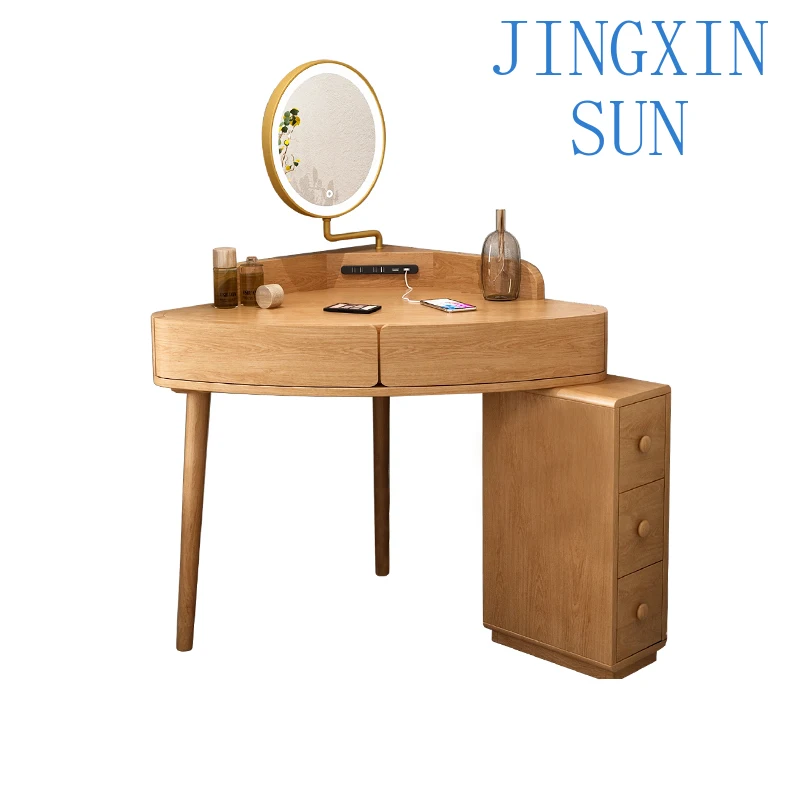 Corner Dresser, Solid Wood Bedroom, Modern Simple and Multi-functional Small Apartment Storage Cabinet, Small Dressing Table