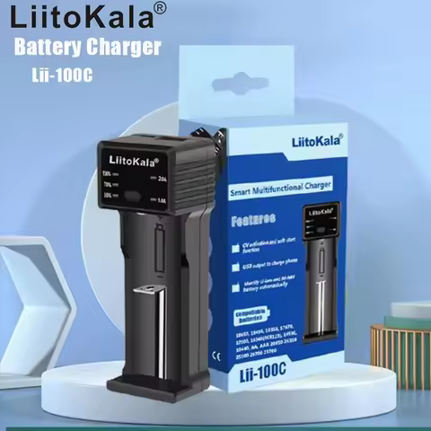 LiitoKala Lii-100C 21700 Battery Charger For 18650 18350 26650 16340 RCR123 14500 3.7V 1.2V Ni-MH Ni-Cd 2A USB Smart