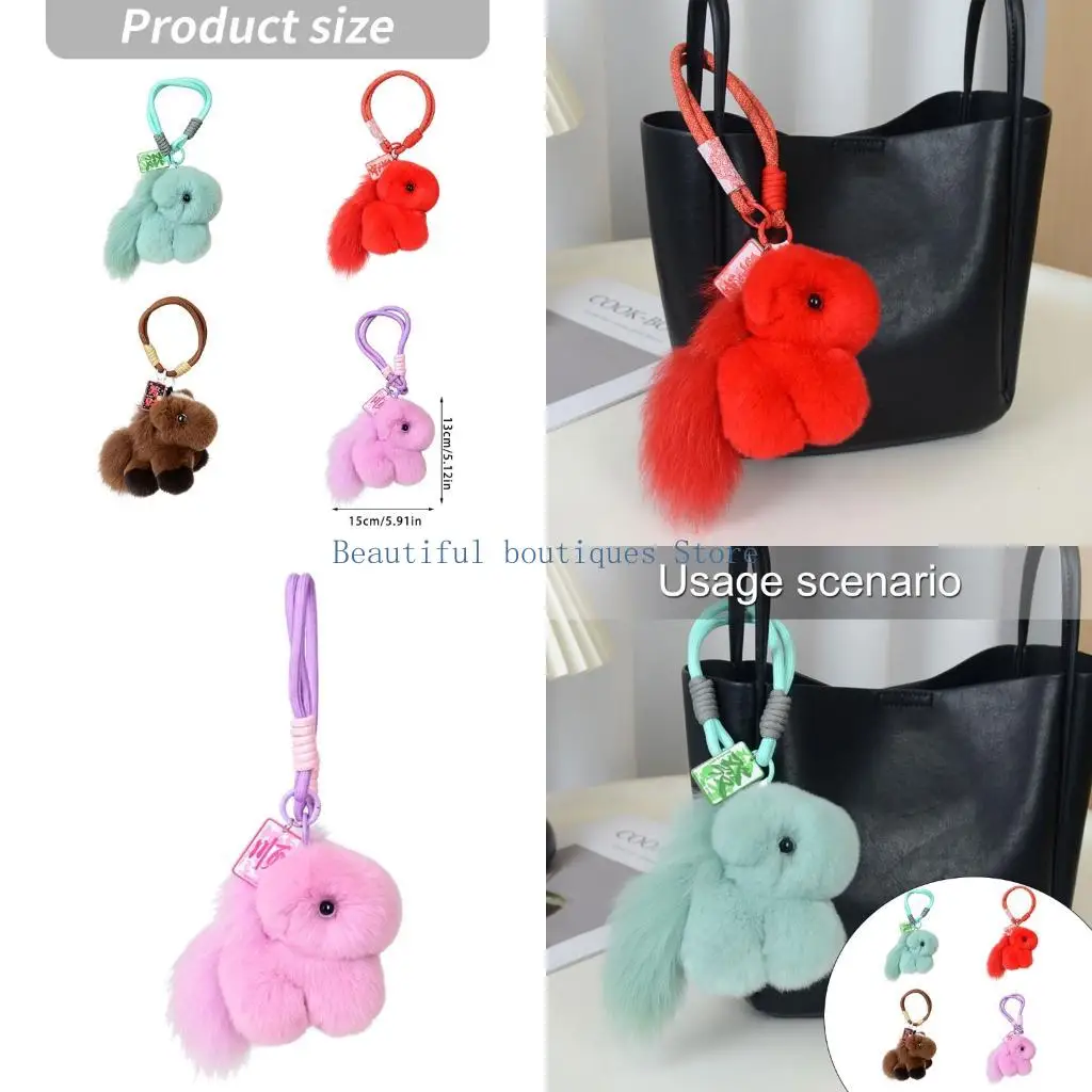 

U4LF Soft Velvety Rabbit Hair Charm Chain Clip On Strap For Backpack Brown