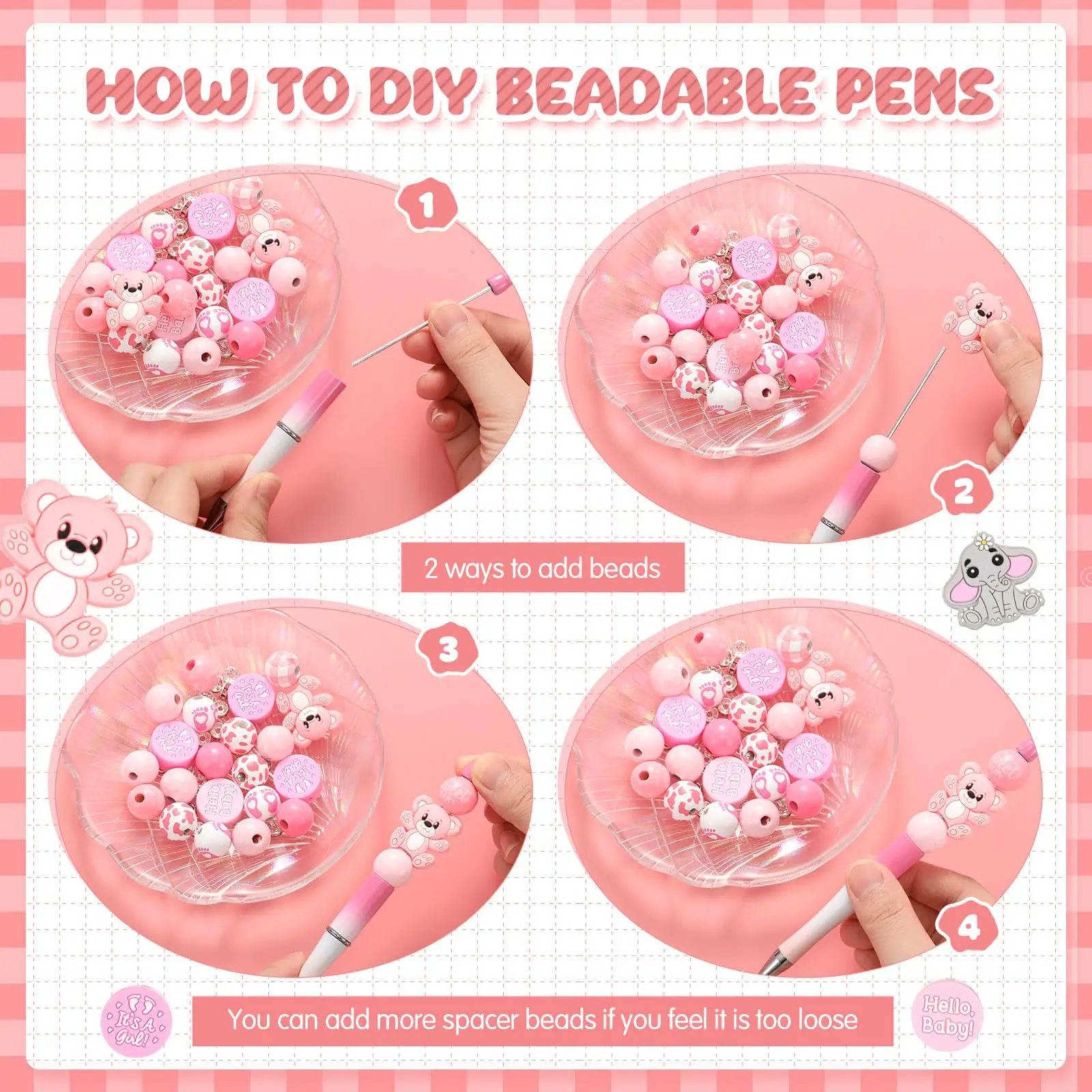 30Pcs Pieces DIY Beadable Pen Kit – Plastic Ballpoint Pens with Refills & Bags Beads Not Included – School Supplies