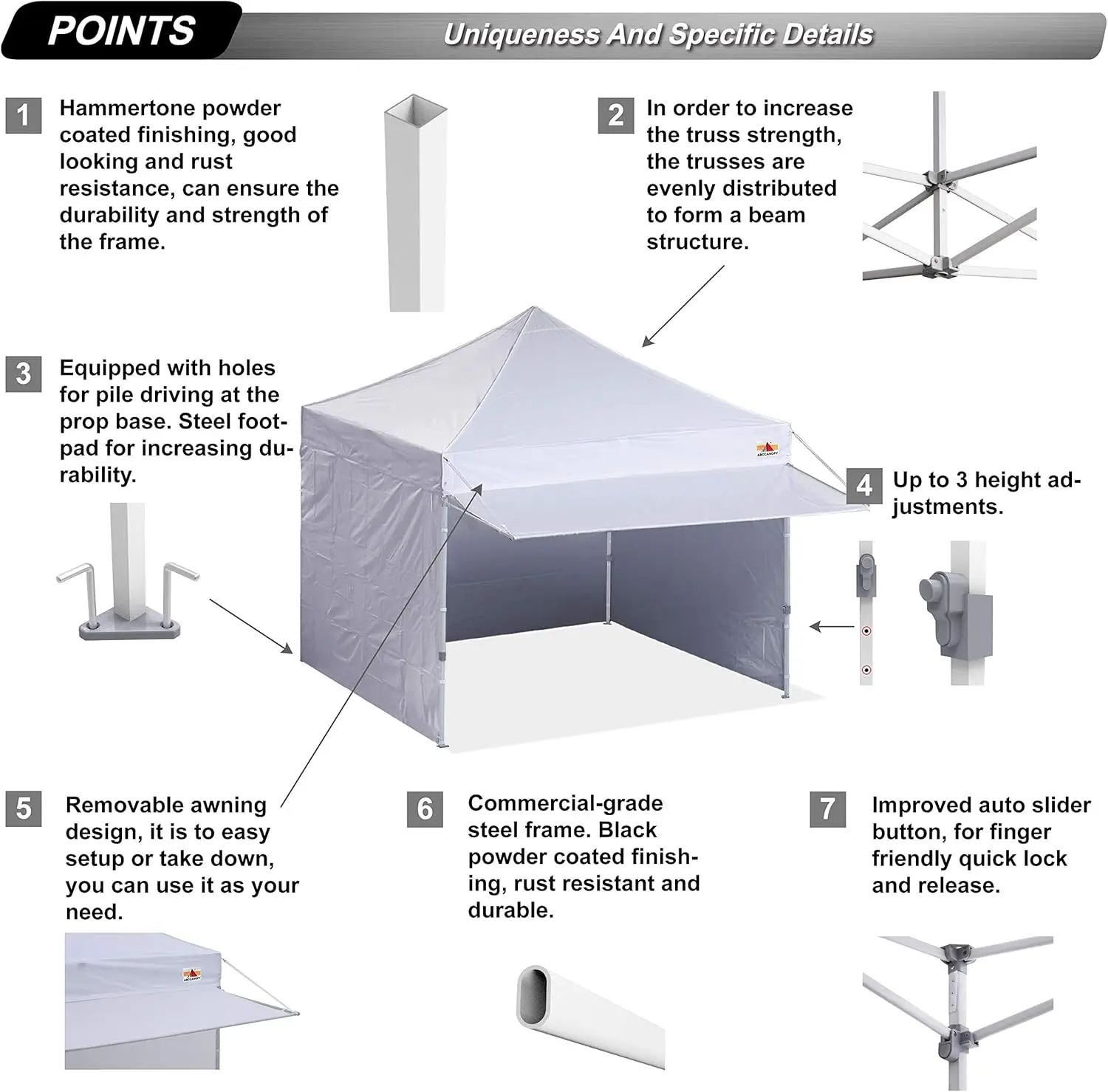 ABCCANOPY Pop up Canopy Tent with Awning and Sidewalls 10x10 Market -Series, White