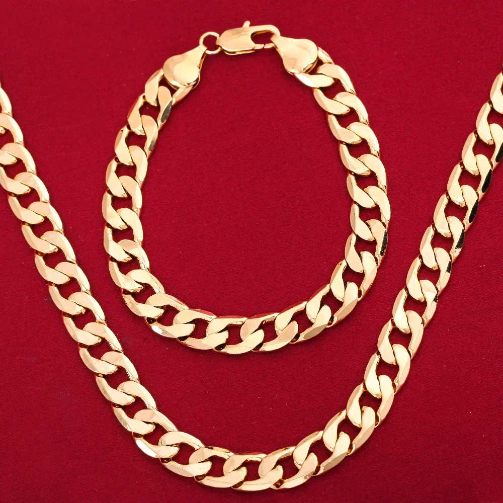 Productos de moda, pulsera y collar de cadena exquisita de 6 mm en plata de ley 925 con baño de oro de 18 quilates para mujeres y hombres, conjunto de joyería para boda