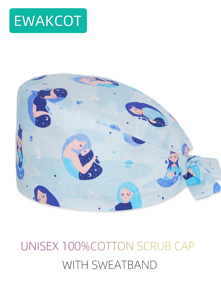 男性と女性のためのユニセックスの外科用帽子,綿のスクラブキャップ,手術室の帽子,看護外科用帽子,医療外科用帽子,病院の歯科医のプリント