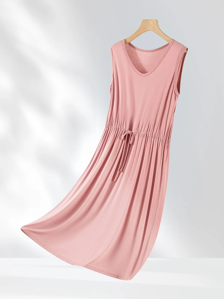 カジュアルなモーダル素材のDストリングラウンドネック、夏用、ゆったりとした大きいサイズのレディースベスト、カジュアルウェア、アウターウェア