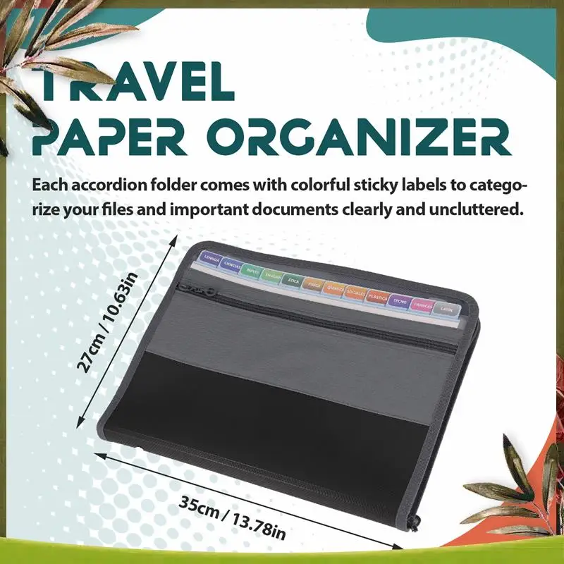 New-13 Pocket File Folder Storage Rack,File Box Storage Bag,With Zipper, Suitable For A4 Paper, Banknotes,Document Receipt