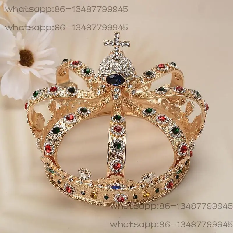 New King's Crown Vintage Alloy Jewel Headdress Men's Ball Show Accessories Unisex Prince's Crown
