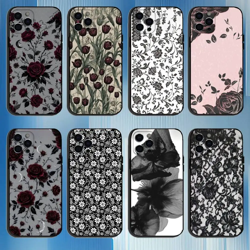 

Black lace print Phone Case For iPhone 16,15,14,13,12,11 Plus,Pro Max, Others Soft Black Cover
