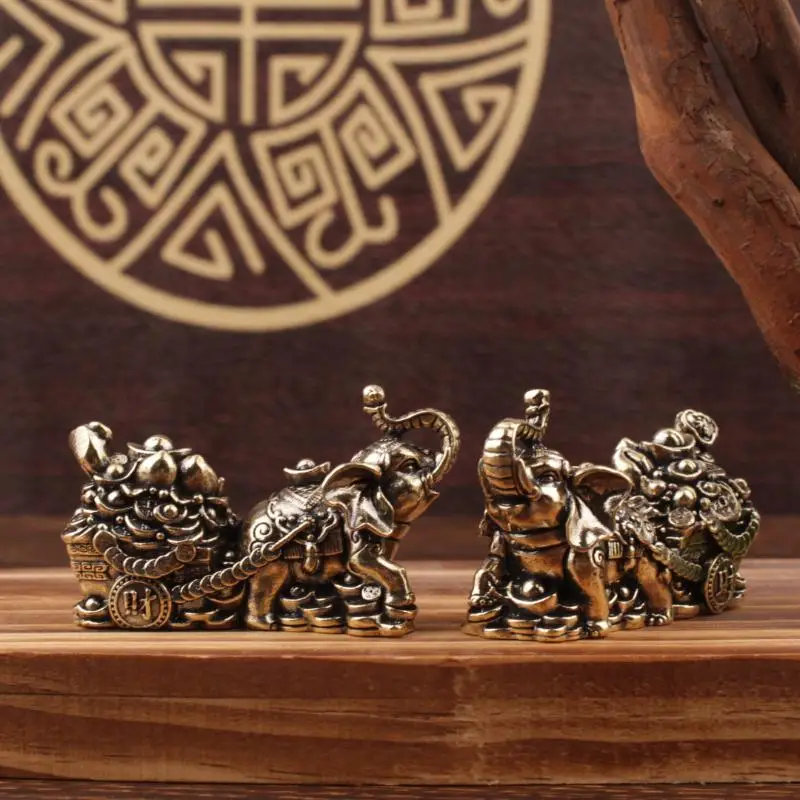Brass Ornament Treasure Bowl Elephant Pulling Cart Home Craft Living Room Gift Decoration Feng Shui Lucky Symbol Art
