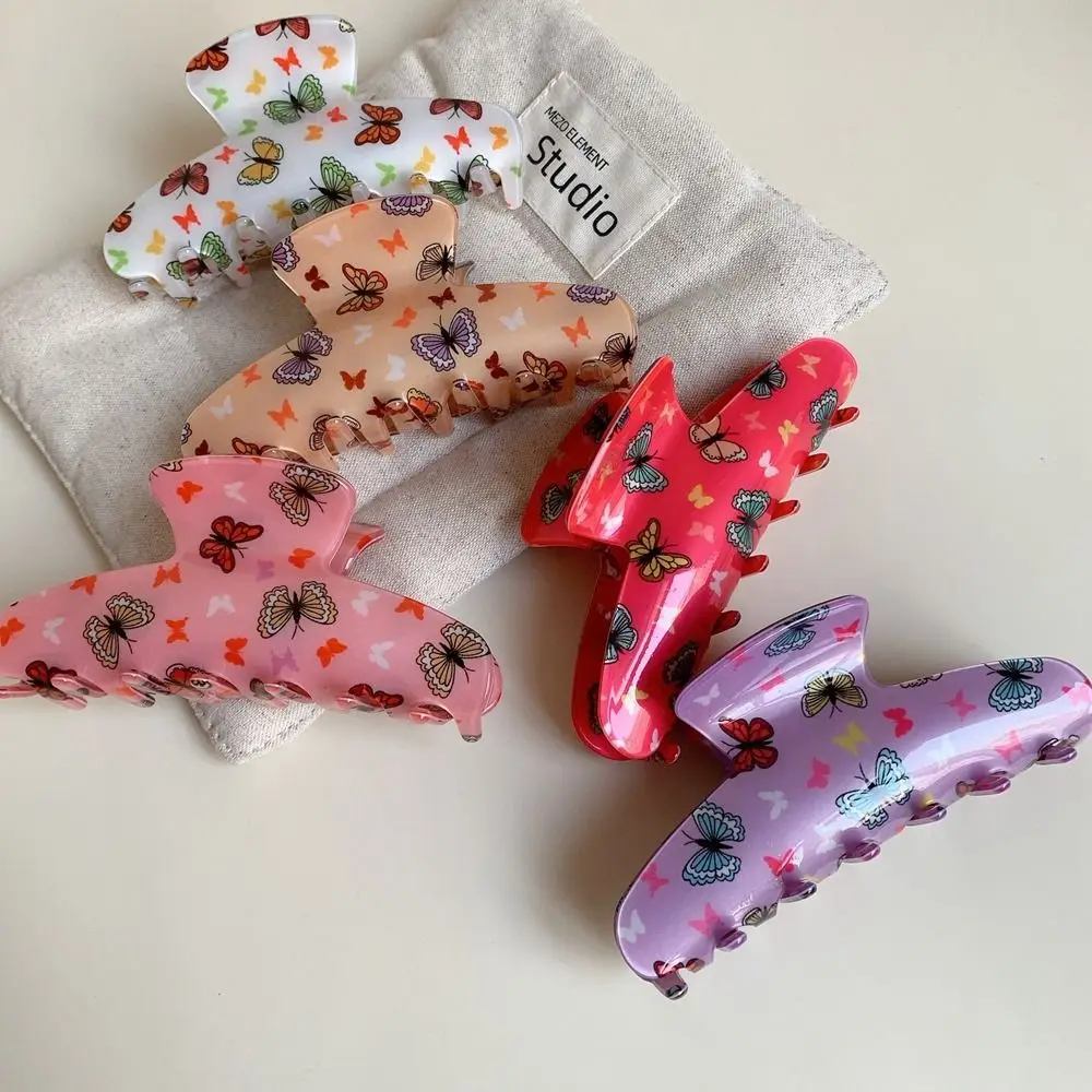

Sweet Hairpin Butterfly Hair Clip Acrylic Colorful Printed Grab Clip Hair Accessories Shark Clip Large Hair Claw Vacation