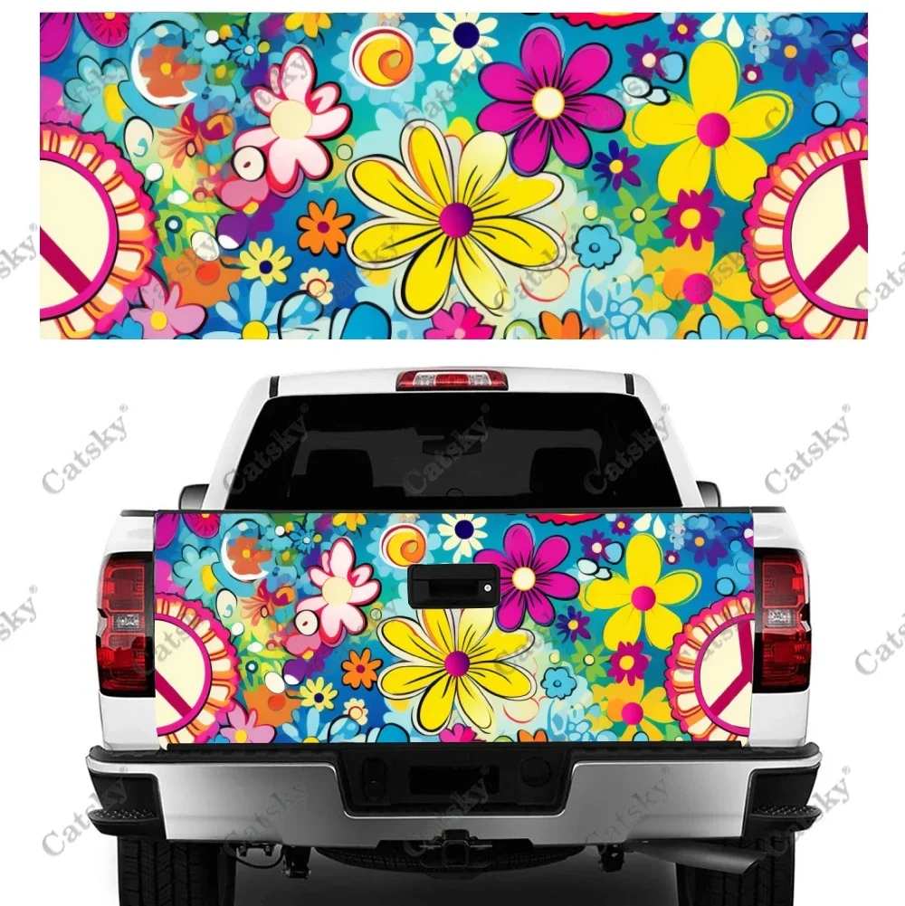 Hippie Vibes Retro Peace Signs Truck Tailgate Wrap Professional Grade Material Universal Fit for Full Size Trucks Weatherproof