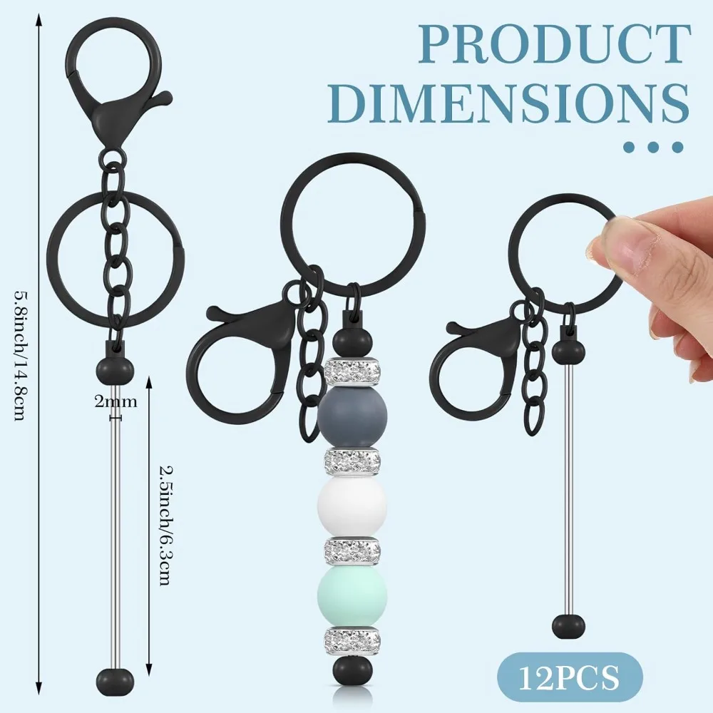 12 قطعة من سلاسل المفاتيح القابلة للخرز، سلسلة مفاتيح معدنية فارغة مطرزة كهدية يدوية