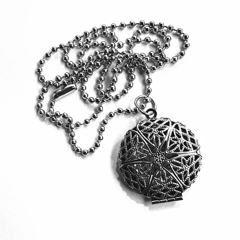 Blue Frost Mystic Glow Locket Silver Filigree Necklace Jewelry gothic
