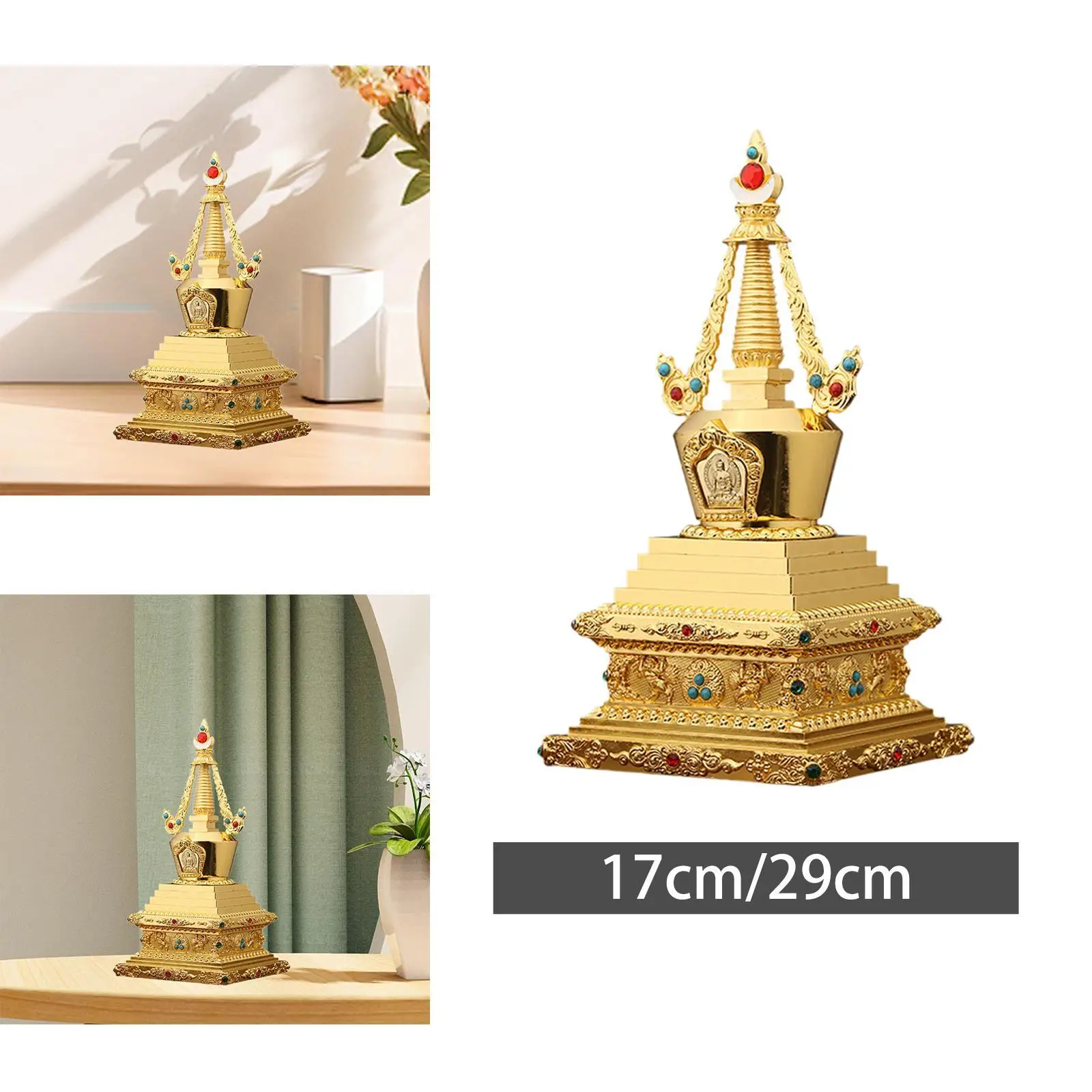 Bodhi Stupa Tower Art Piece Zinc Alloy Pagoda for Office Display