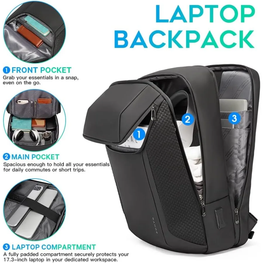 Mochila para laptop BANGE Smart Business à prova d'água pode caber em laptop de 15,6 a 17,3 polegadas com porta de carregamento USB 3.0 para homens e mulheres