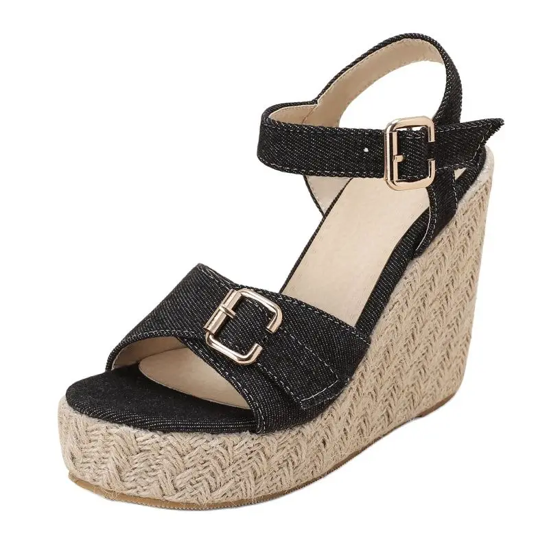 Knitted Women\'s Sandals Platform High Heels Wedge Summer Shoes For Women Gladiator Flip Flops Ladies Party Shoes Large Size 45