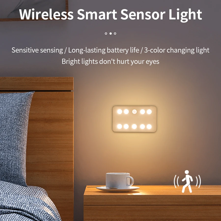 

Motion Sensor Night Light Wireless Rechargeable Cabinet Light LED Detector Lamp for Kitchen Bedroom Staircase Closet Decor