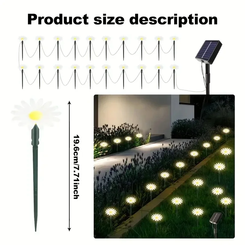 Solar Daisy Flower Garden Stake Lights LED Outdoor Waterproof Pathway Light for Yard Lawn Patio Landscape Decoration